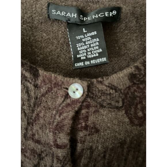 Sarah Spencer Brown Wool Ribbon Tie Button Cardigan Women’s L Knit Sweater - Picture 4 of 5